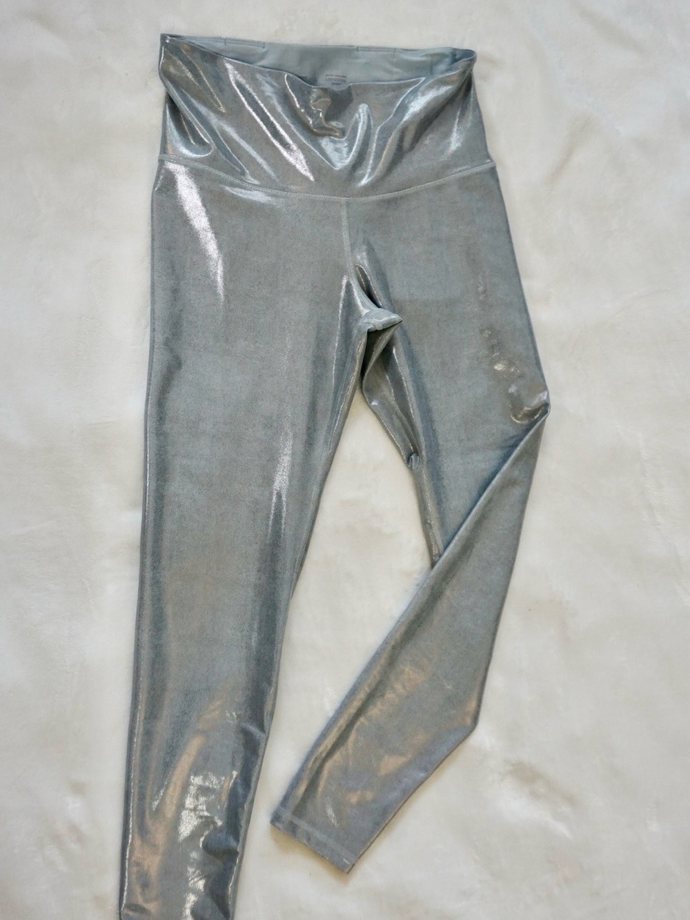 Old Navy Active PowerSoft Metallic Silver High Rise Leggings L